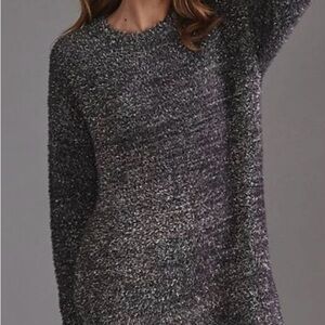 Anthropologie Charcoal/silver Metallic Fuzzy Knit Sweater dress